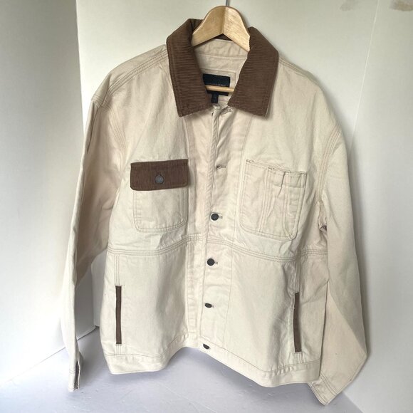 Banana Republic Heritage Chore Coat Mens XL White Denim Workwear Jacket Corduroy - Picture 5 of 10